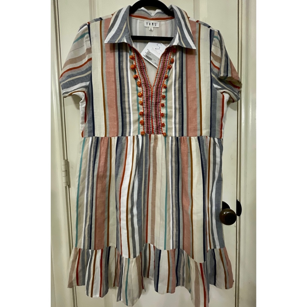 THML Anthropologie Embroidered Stripes Dress
